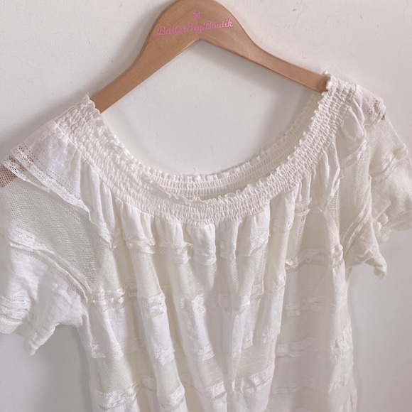 Time and Tru Boho Off Shoulder Eyelet Embroidered White Blouse, Size XL (16-18) - Picture 3 of 5